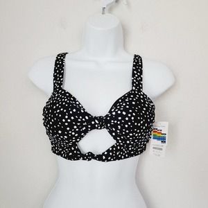 NWT Women S Time & Tru Black & White Polka Dot Knotted Bikini Top Swimwear/Swims